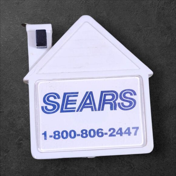 Vintage Sears Advertising Miniature Tape Measure House Shaped White Retractable - Picture 1 of 6
